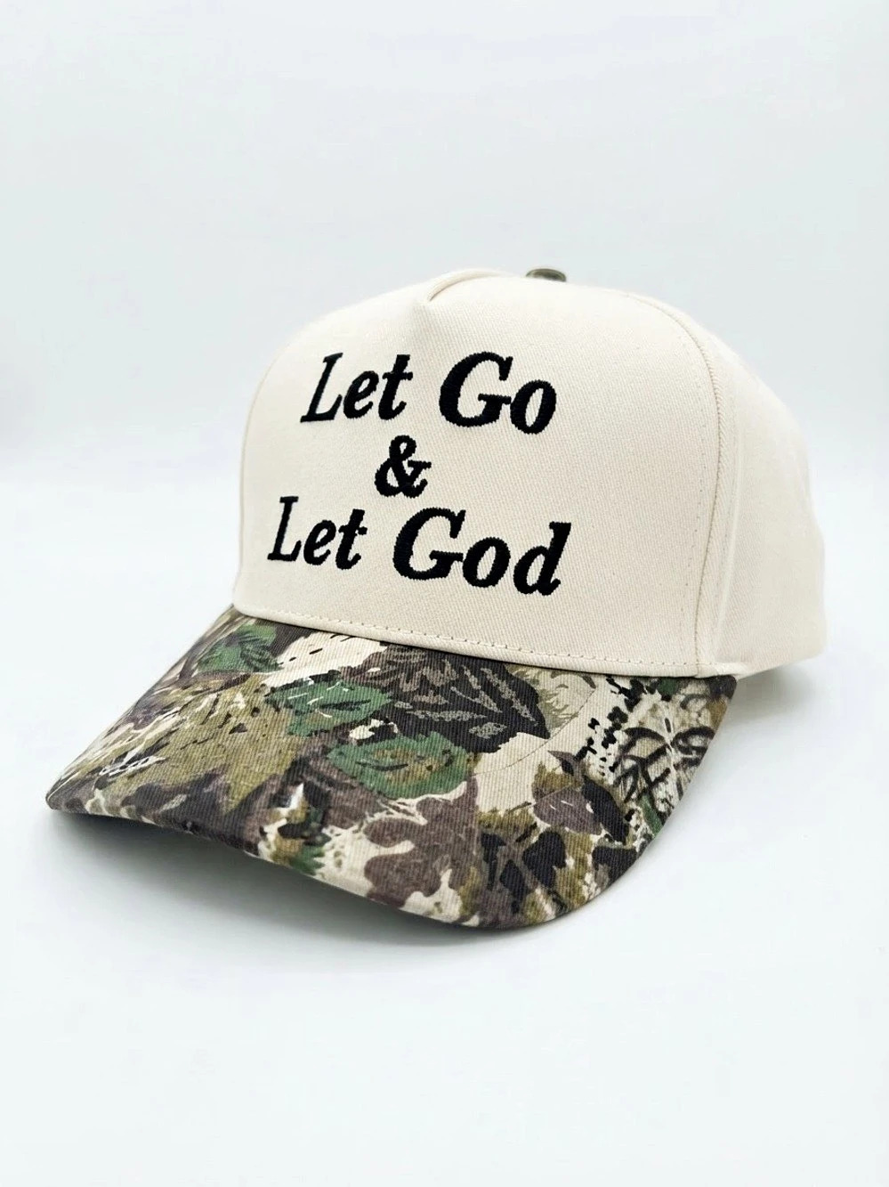 Zenana Let Go & Let God Two-Tone Hat Camo Hat White & Green